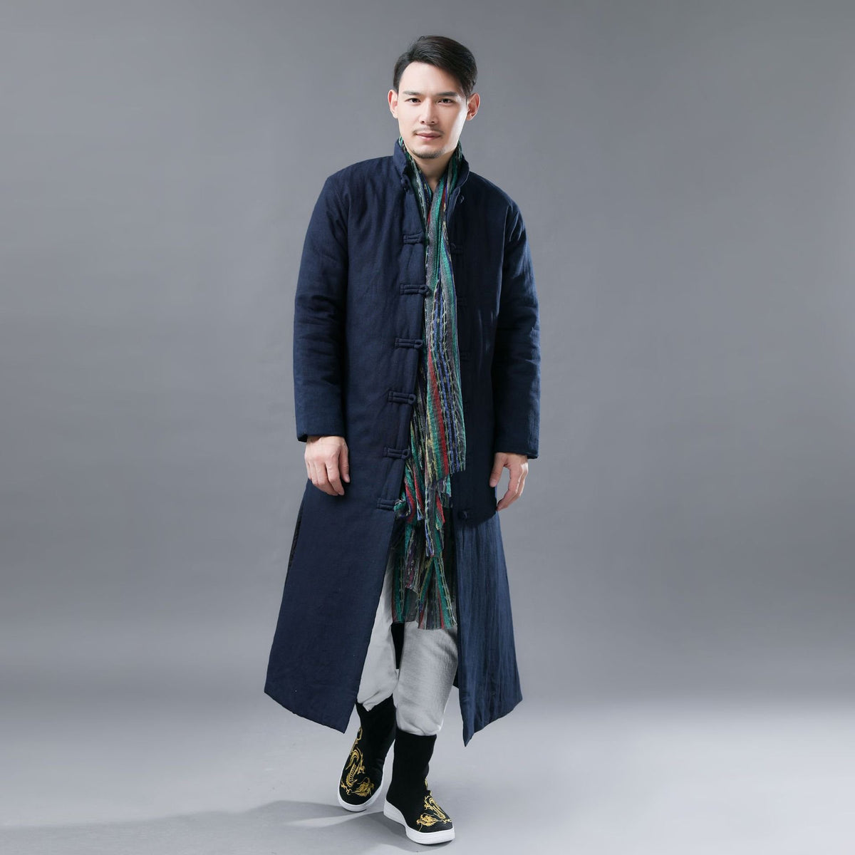 Folk Style Men's Cotton Padded Jacket with Collar