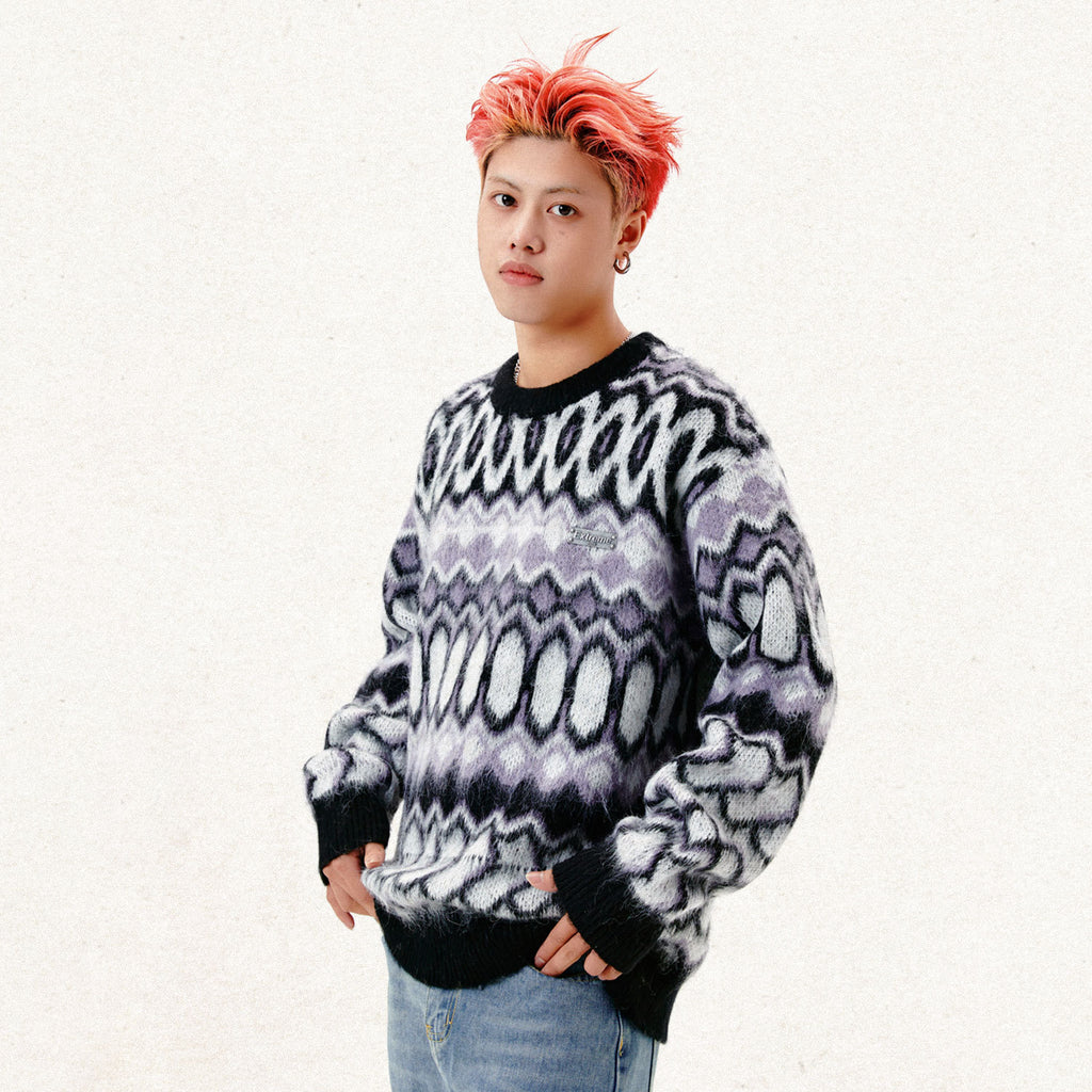 Street Retro Striped Round Neck Sweater for Unisex