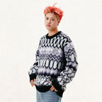 Street Retro Striped Round Neck Sweater for Unisex