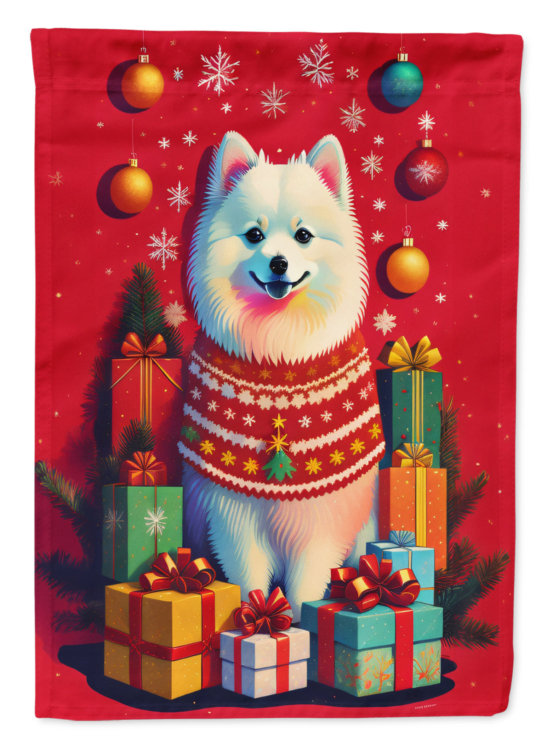 Japanese Spitz Holiday Christmas House Flag