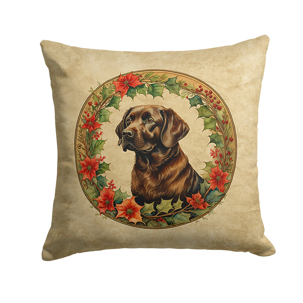 Labrador Retriever Christmas Flowers Throw Pillow