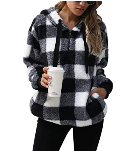 Women's Plaid Long-sleeved Hooded Plush Sweater
