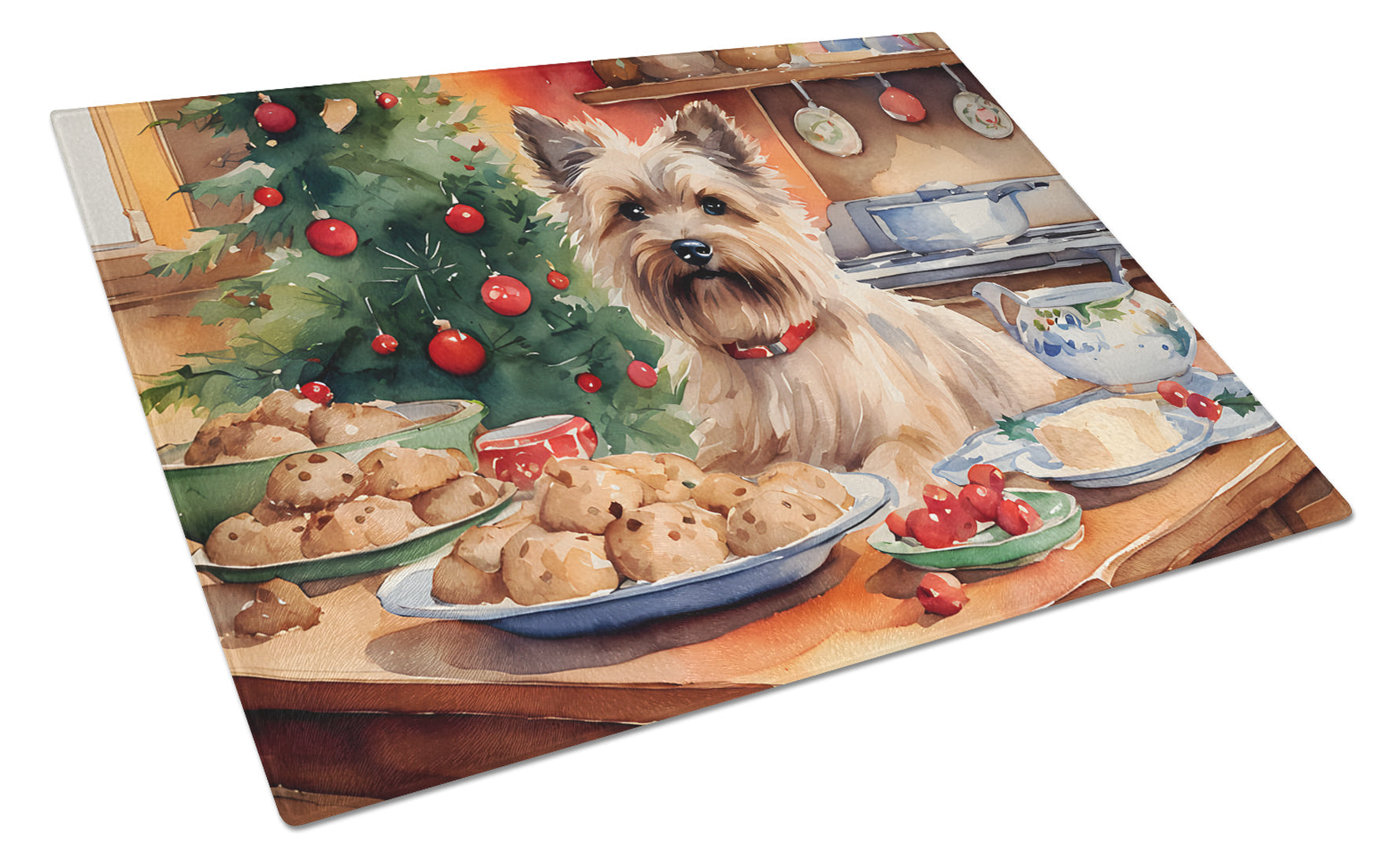 Cairn Terrier Christmas Cookies Glass Cutting Board