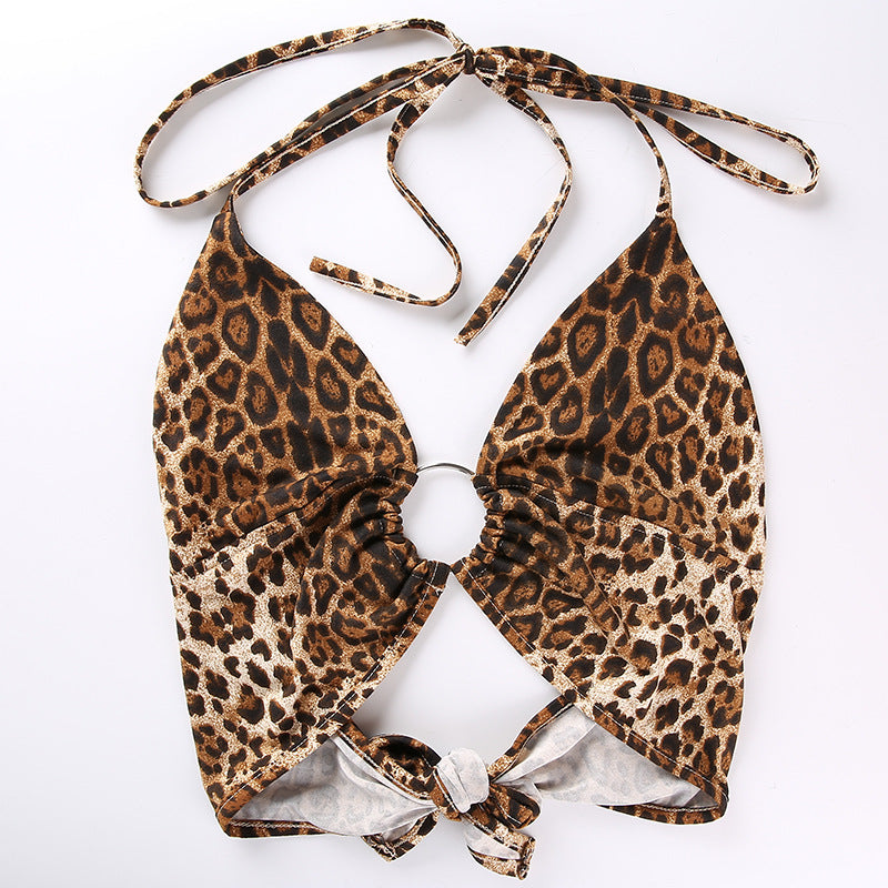 Leopard Print V-Neck Backless Lingerie Set (Style 2088)