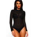 Black High Neck Long Sleeve Bodysuit for Women