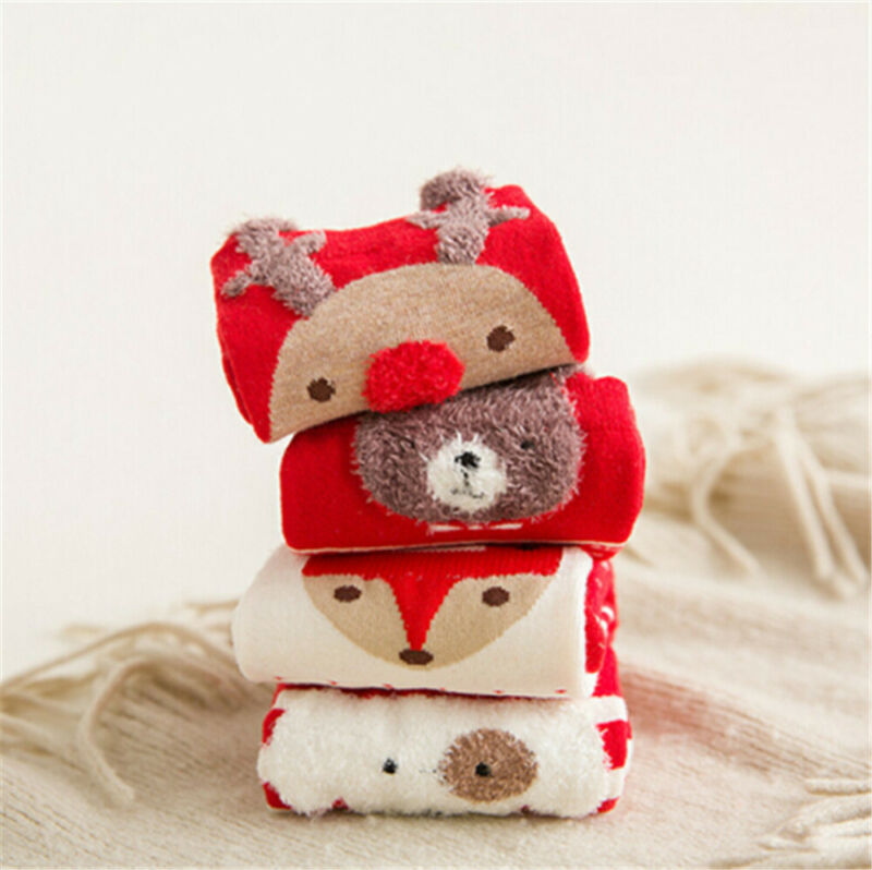 Autumn Winter Colorful Red Cartoon Christmas Socks