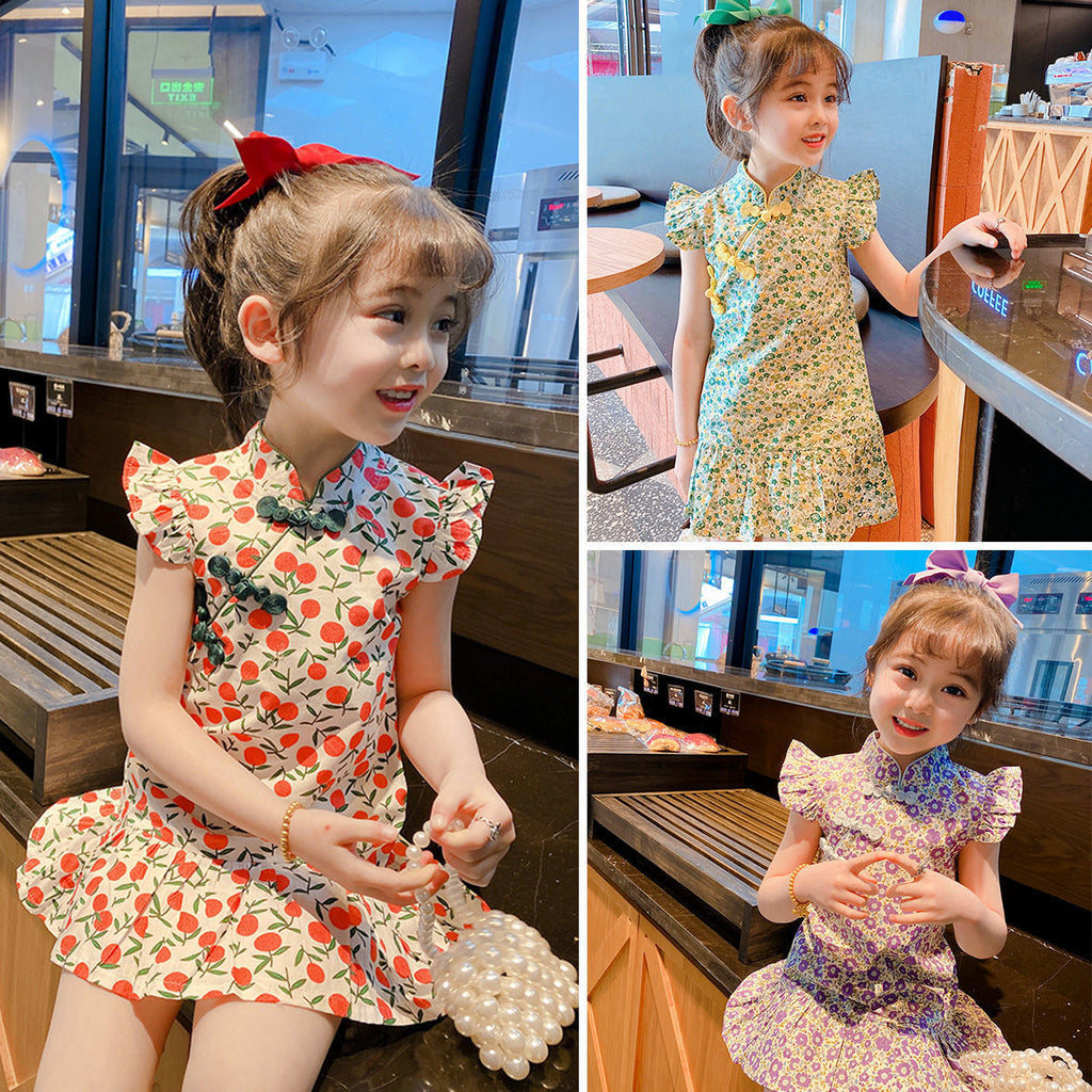 2024 New Summer Dress for Girls - Floral Qipao Style