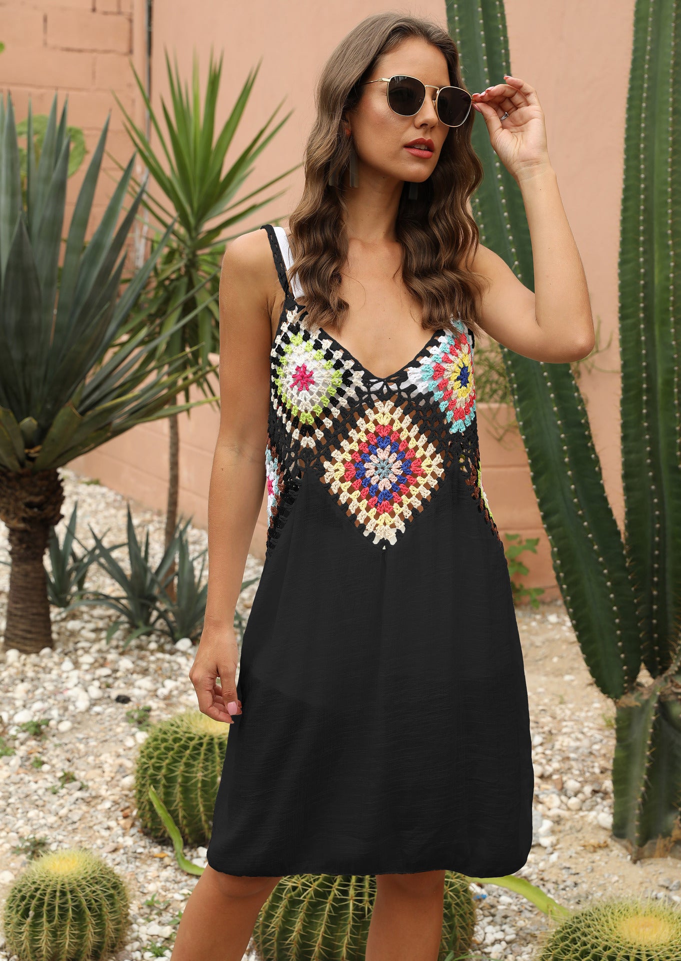 Women's Crochet Cover-Up Beach Dress with Lace Details