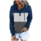 Women's Colorblock Fleece V-Neck Hoodie Pullover | Streetwear