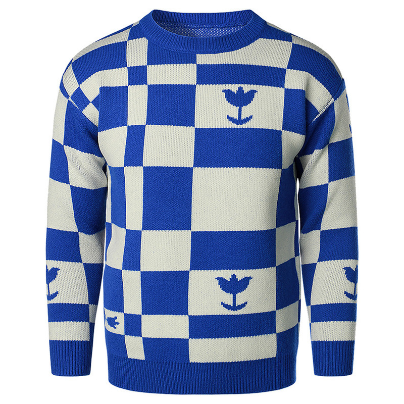 Men's Casual Knit Sweater - Warm Plaid Round Neck Top