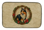 Sheltie Christmas Flowers Dish Drying Mat
