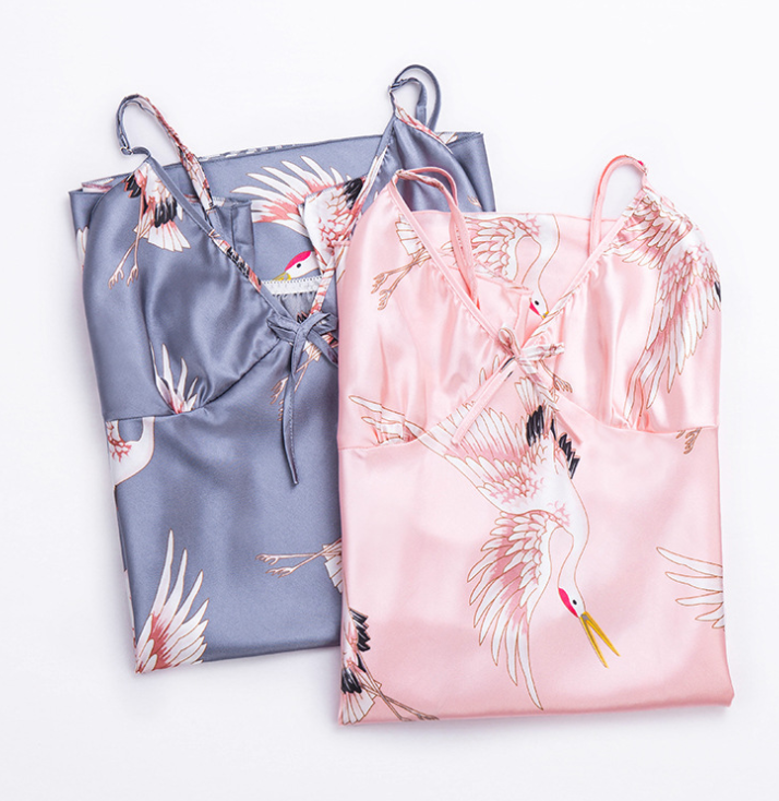 New Silk Pajamas, Women's Summer Crane Slip Dress