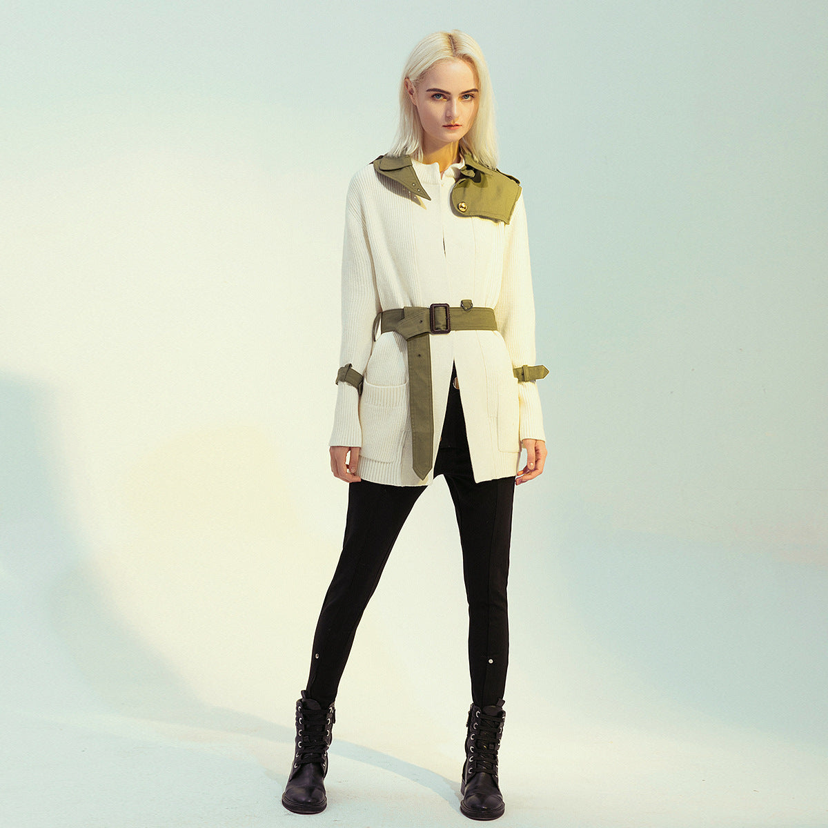 Knitted Lace-up Trench Coat for Women