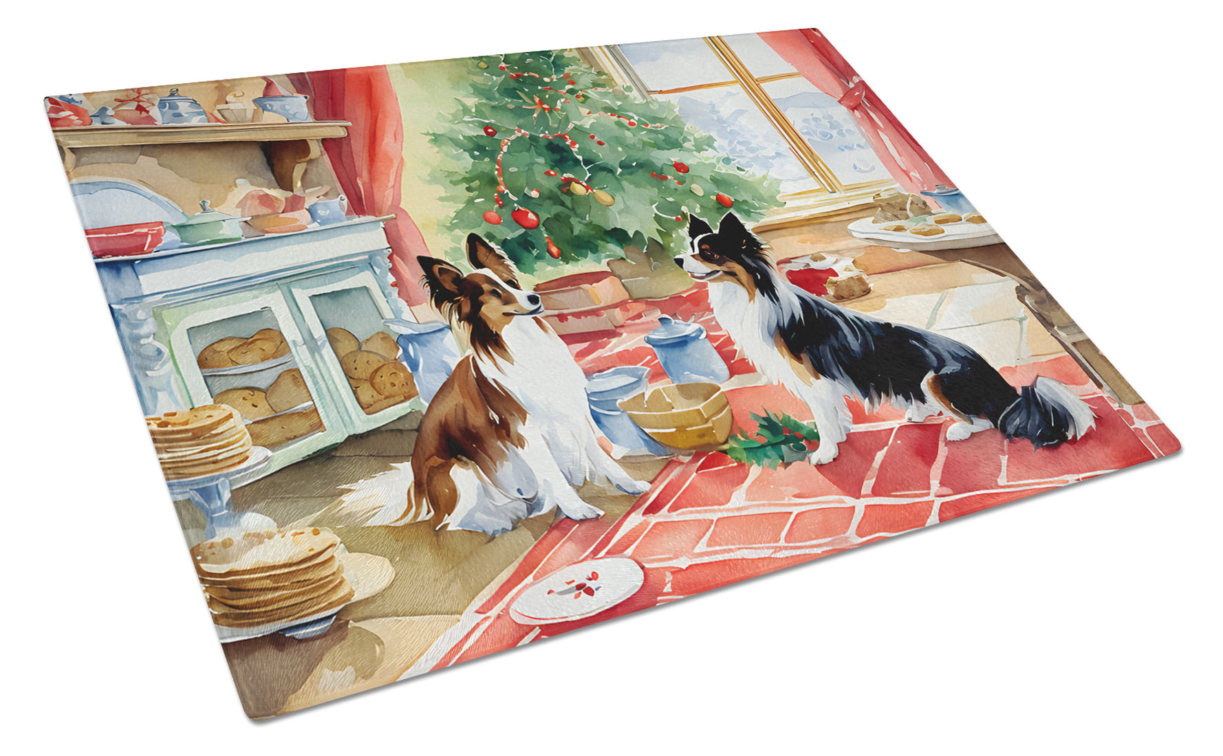 Papillon Christmas Cookies Glass Cutting Board