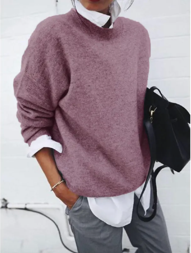 "Women's Solid Color Knit Pullover Sweater - Long Sleeve Fall/Winter Top" | Streetwear