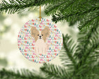 Merry Christmas Papillon Sable White Ceramic Ornament