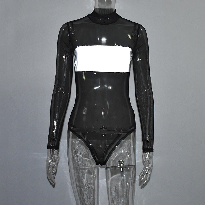 New Mesh Long Sleeve Reflective Bodysuit for Women