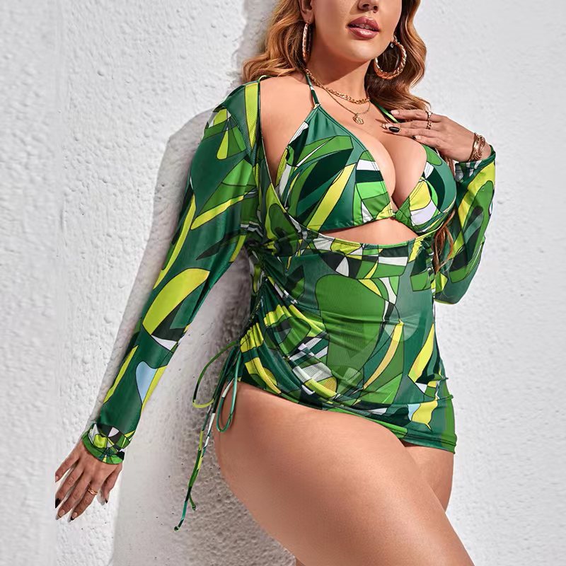 3-Piece Women's Bikini Set with Long Sleeve Cover-Up