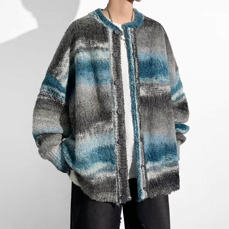 Trendy Contrast Color Knitted Cardigan for Men and Women