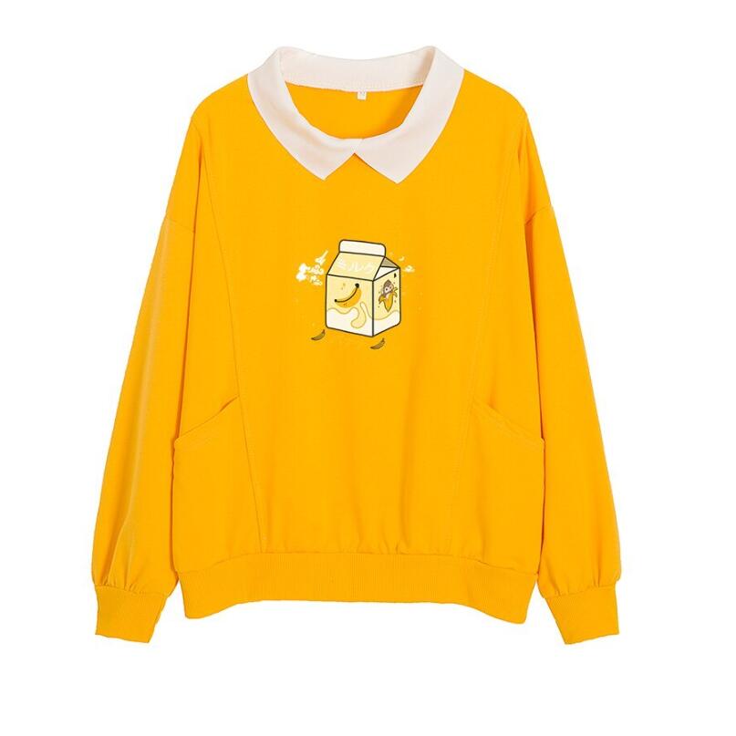 Cute Monkey Oversized Collar Pullover in Banana Milk | Streetwear