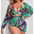 3-Piece Women's Bikini Set with Long Sleeve Cover-Up
