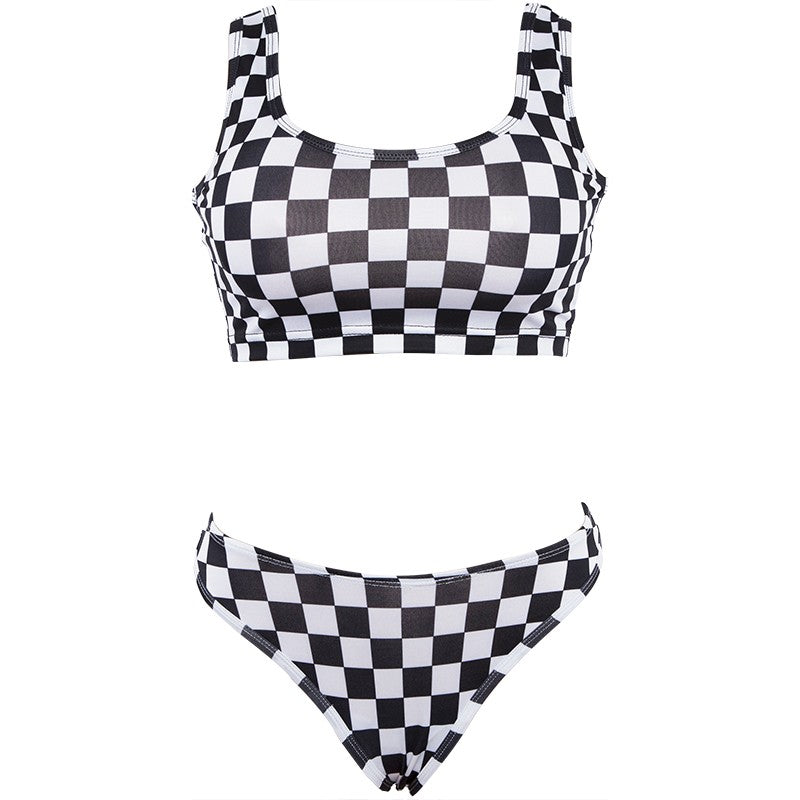 New Plaid Sexy Crop Top Swimwear Set with Breathable Bottoms