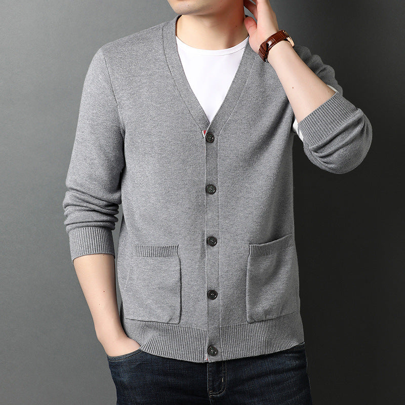 Mid-Green Slim Fit Cardigan Sweater Coat