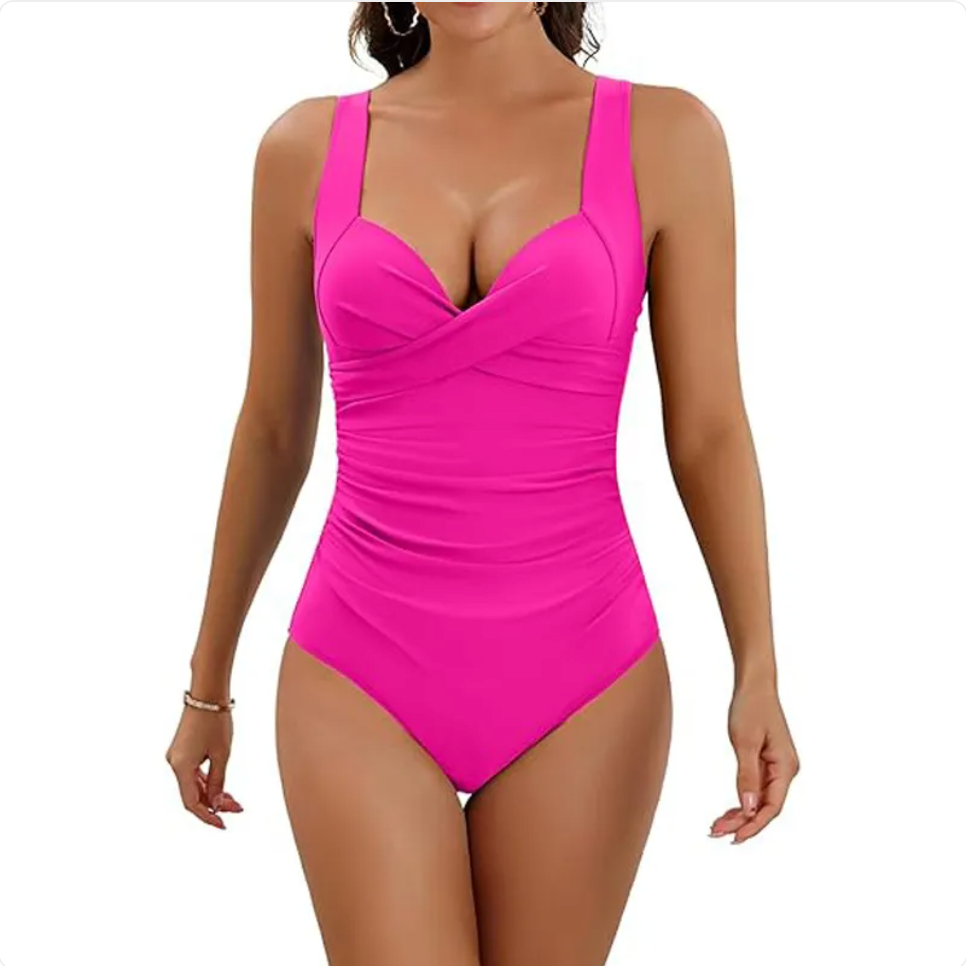 Twist-Front Ruched Push-Up One-Piece Swimsuit