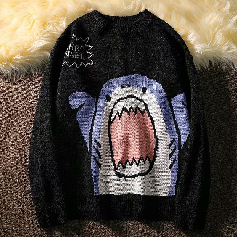 Men's Round Neck Shark Sweater - Korean Style Pullover | Streetwear