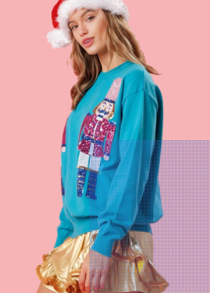 Women's Christmas Sequined Round Neck Sweater