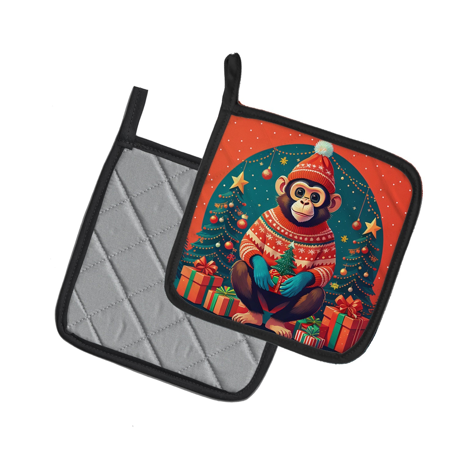 Monkey Christmas Pair of Pot Holders