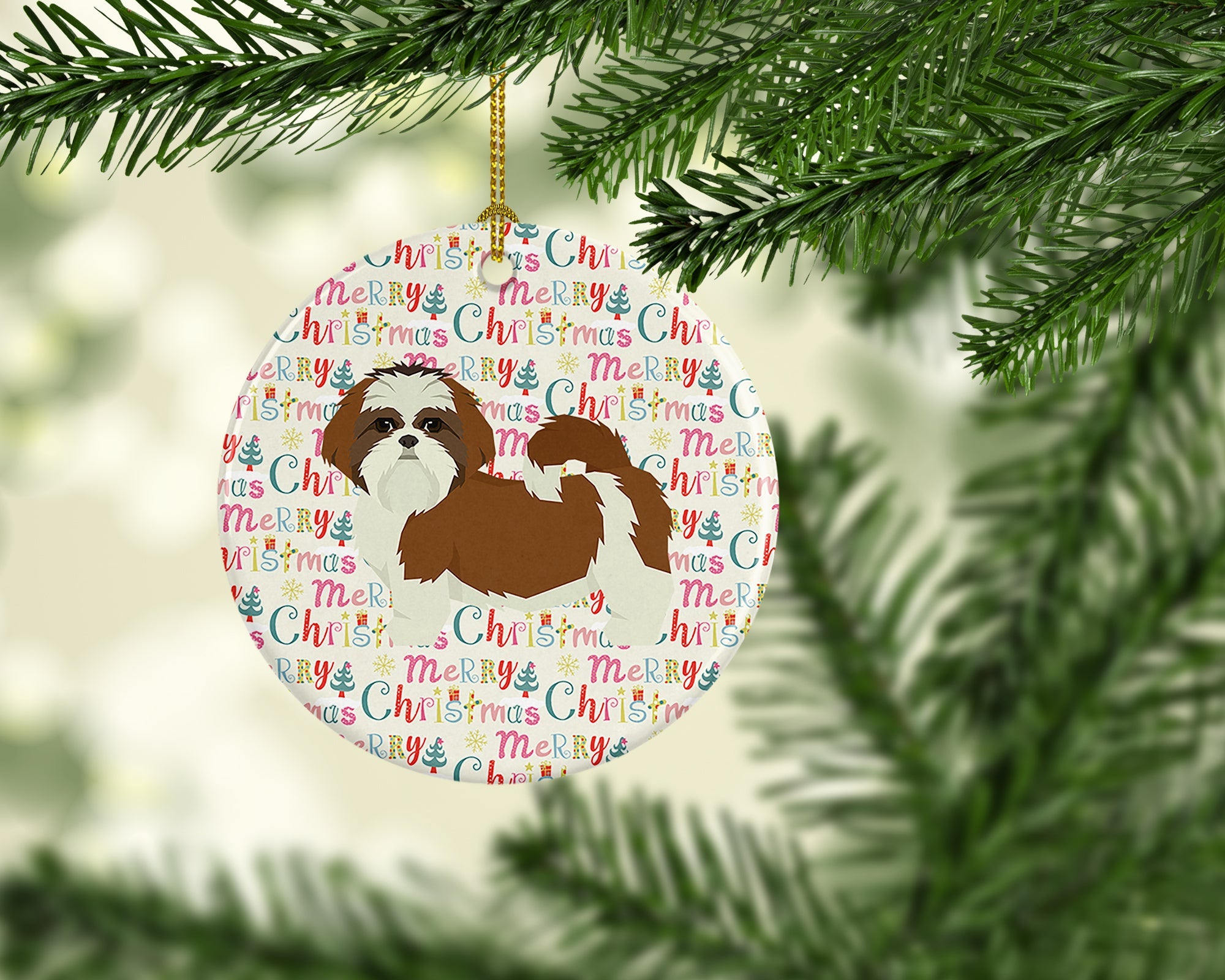 Shih Tzu Merry Christmas Ceramic Ornament