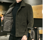 Men's Wool Coat with Button Closure - Reversible Jacket