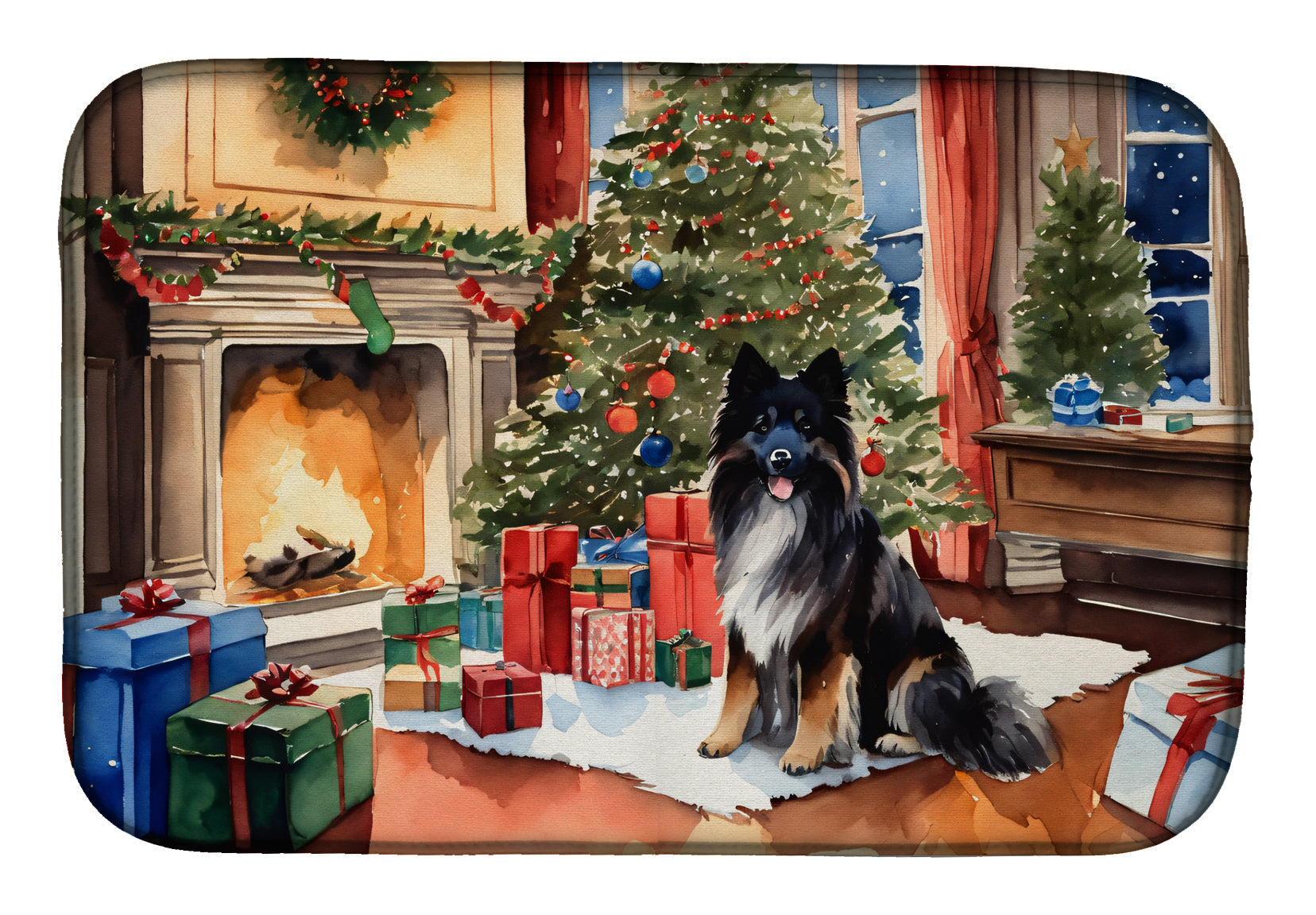 Keeshond Cozy Christmas Dish Drying Mat