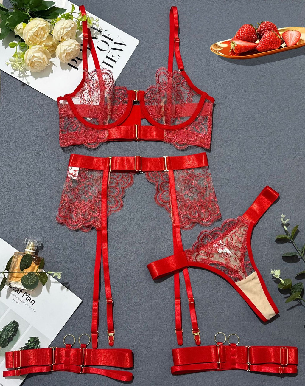 Embroidered Eyelash Lace Shaping Lingerie Set