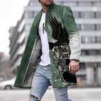 Men's Woolen Coat with 3D Digital Print and Lapels