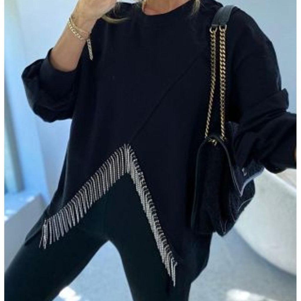 Women's Casual Long Sleeve Split Tassel Sweater Top