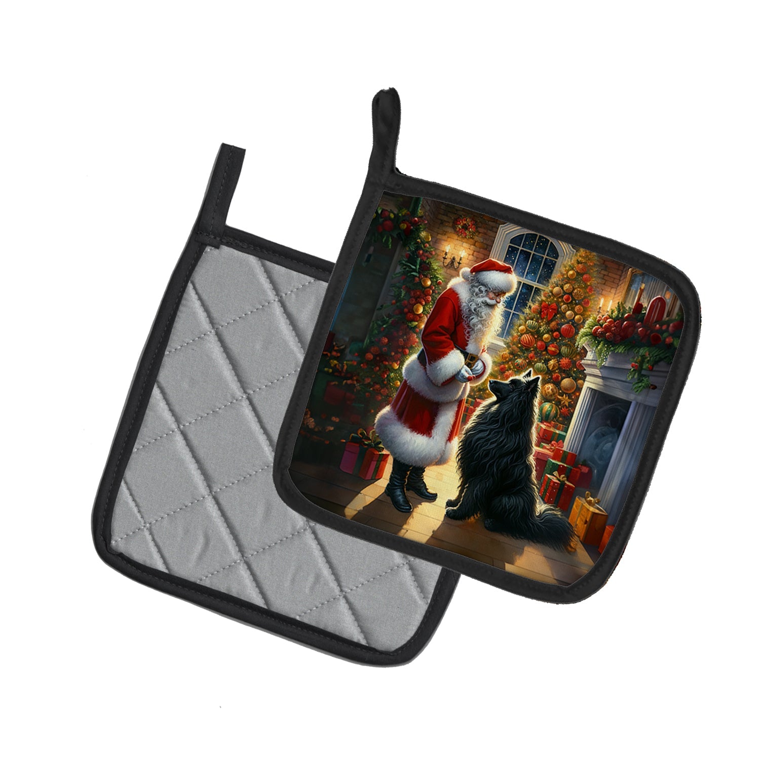 Belgian Sheepdog and Santa Claus Pair of Pot Holders