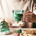 Double Heat Resistant Glass Coffee Cup Christmas Tree With Handle And Lid Milk Water Cup Cute Household Breakfast Whiskey Mug