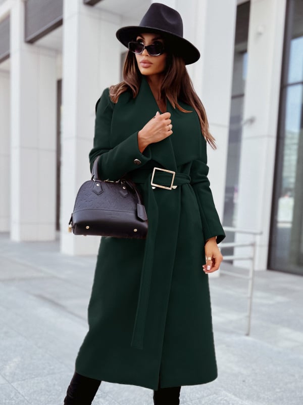 Women's V-Neck Long Sleeve Woolen Tie Jacket