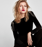 Velvet T-Shirt with Beaded Design, Bodysuit Top