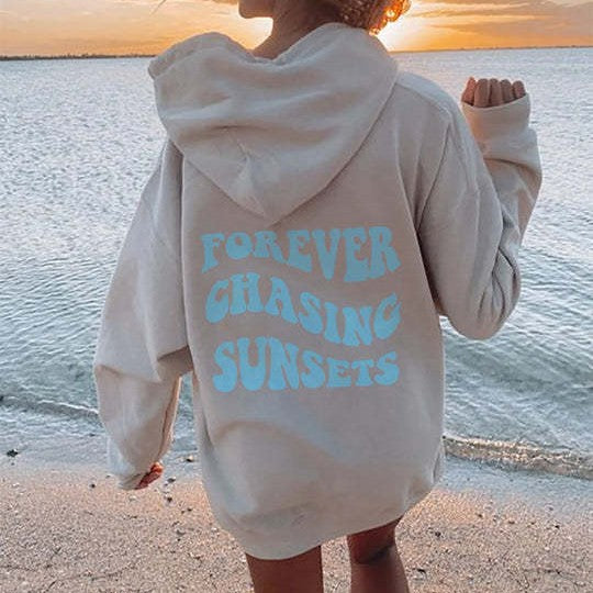 3D Printed Colorful Letter Loose Hooded Sweater