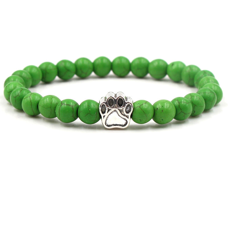 Green Turquoise Stone Beaded Bracelet with Dog Paw Charm
