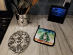 Dwelf Cat By the Christmas Tree Pair of Pot Holders