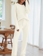 Solid Color Women's Round Neck Long Sleeve Trousers Warm Fleece Suit