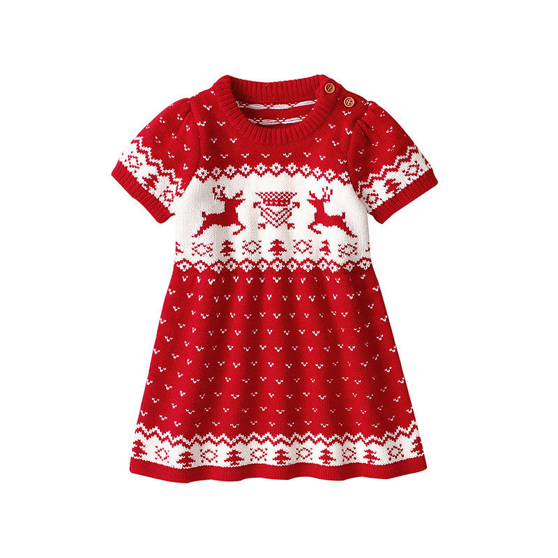 Christmas Elk Print Sweater for Baby Girls