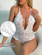 Plus Size Lace Open-Crotch Bodysuit for Women