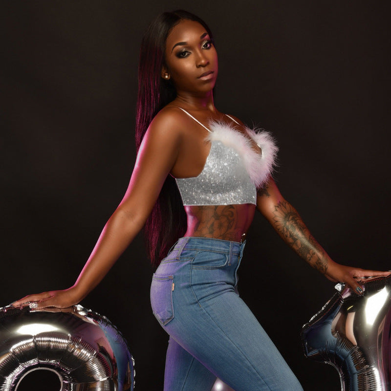 Spring 2020 V-Neck Sexy Glitter Camisole Top