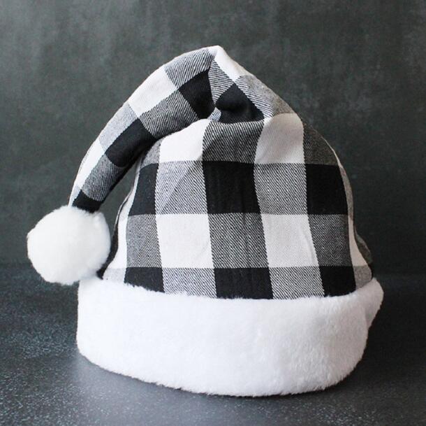 Festive Red Black White Checkered Christmas Party Hat | Embroidered Cap