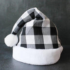 Festive Red Black White Checkered Christmas Party Hat | Embroidered Cap